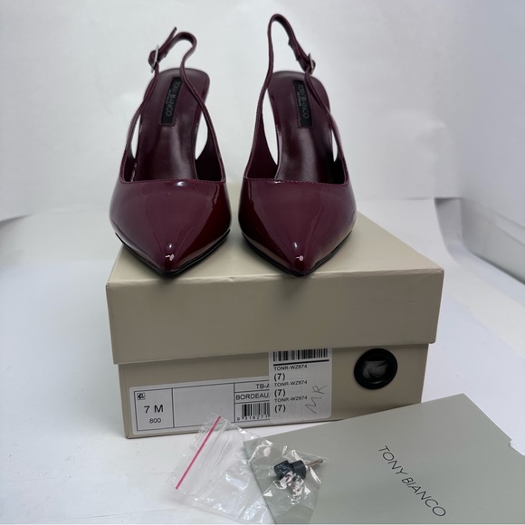 Tony Bianco Asti Sling Back in Bordeaux Patent shiny red leather high heel - Picture 3 of 8